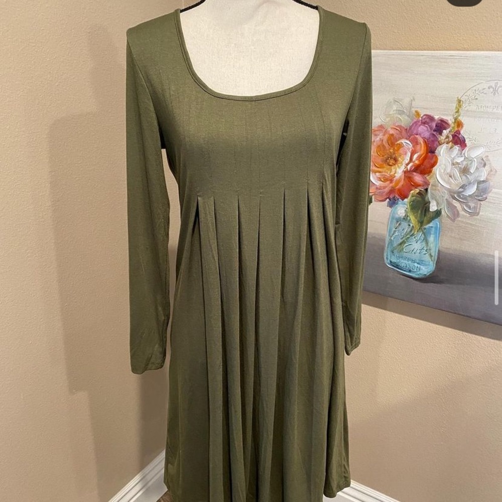 Olive Green Long Sleeve Casual Dress